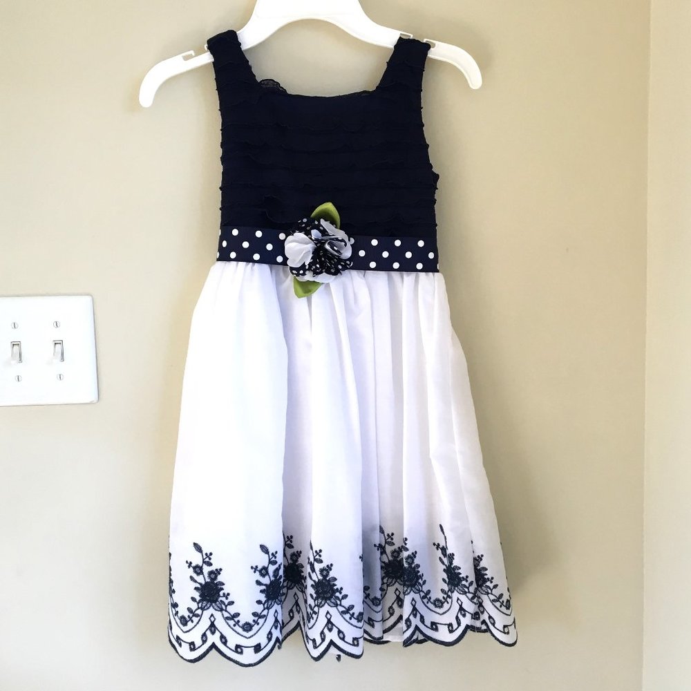 NEW Sweet Heart Rose Sleeveless Dress, Navy/White, Size 6